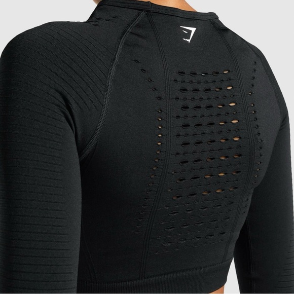Gymshark Glow Long Sleeve Seamless Crop Top Black Women’s Activewear Size M - Picture 2 of 7